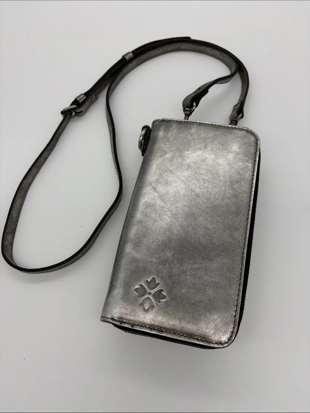 Patricia Nash Metallic Silver Crossbody Wallet Phone Case
